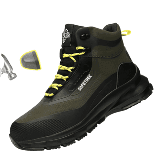 SAFETOE Men's Safety Boots with Lightweight Wide Fit Steel Toe Cap, Black Waterproof Slip On Cow Leather Work boots