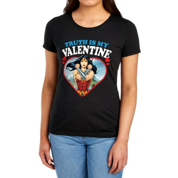 Wonder Woman Truth is my Valentine Women's T Shirt, Black, Small