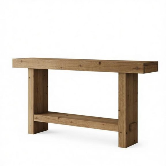 Solid Wood Farmhouse Console Table, 2-Tier Narrow Entryway Sofa Table with Natural Grain & Knots for Hallway Plant Display