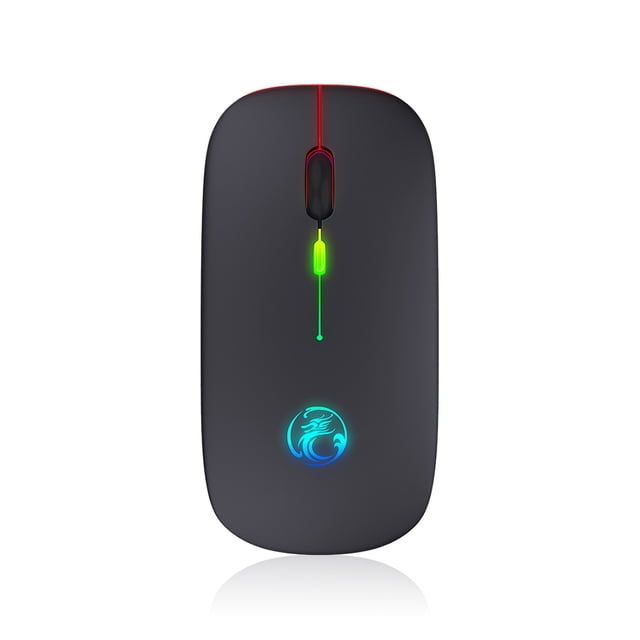 Ratón portátil recargable V5.0 compatible con Bluetooth Receptor inalámbrico PC silencioso Ratones Luz azul Ordenador portátil silencioso Inicio Negro Modo único Inevent EL005329-01B