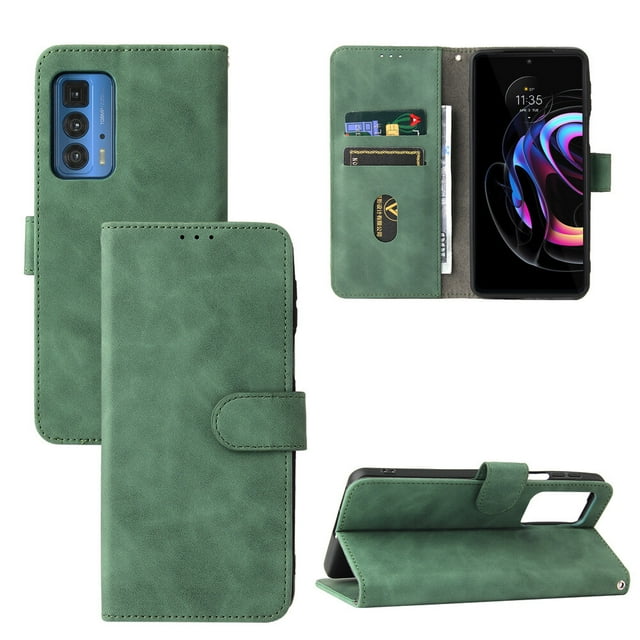 Pour Motorola Moto Edge 20 Pro Étui à Rabat en Cuir PU avec Fentes pour Cartes, Support, Livre, Étui Folio Pliant - Vert