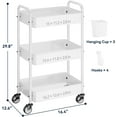 thumbnail image 6 of Metal 3 Tier Rolling Cart - Heavy Duty Utility Cart with Lockable Wheels, Hanging Cups, Hooks, Mesh Rolling Storage Cart Craft Cart Organizer, Lightweight and Sturdy, White, 6 of 17