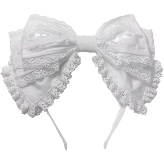 Vjnyvs White Bowknot Lace Headband Sweet French Retro Lolita Style Hair Hoop for Women