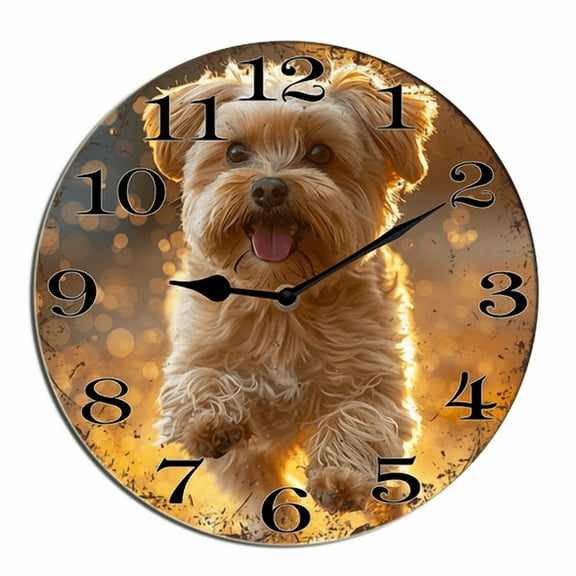 Kurmntregon Happy Playful Dog Wall Clock Animal Desk Kitchen Decor Decorative Battery Operated Clocks For Living Room Bedroom Bathroom Farmhouse Shop Hotel Round 10"