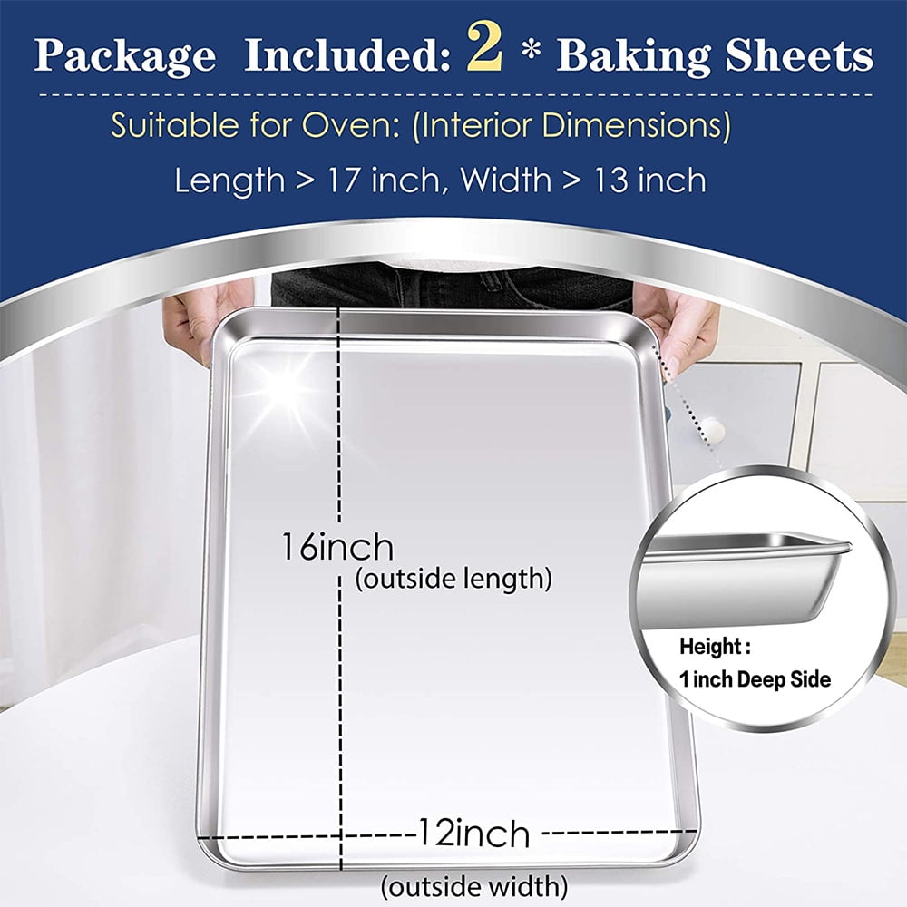 Cookie Sheets for Baking Set of 2, Zacfton Baking Sheets Stainless Steel  Baking Pan, 12 Inch &10 Inch Baking Trays, Dishwasher Safe & Mirror Finish  
