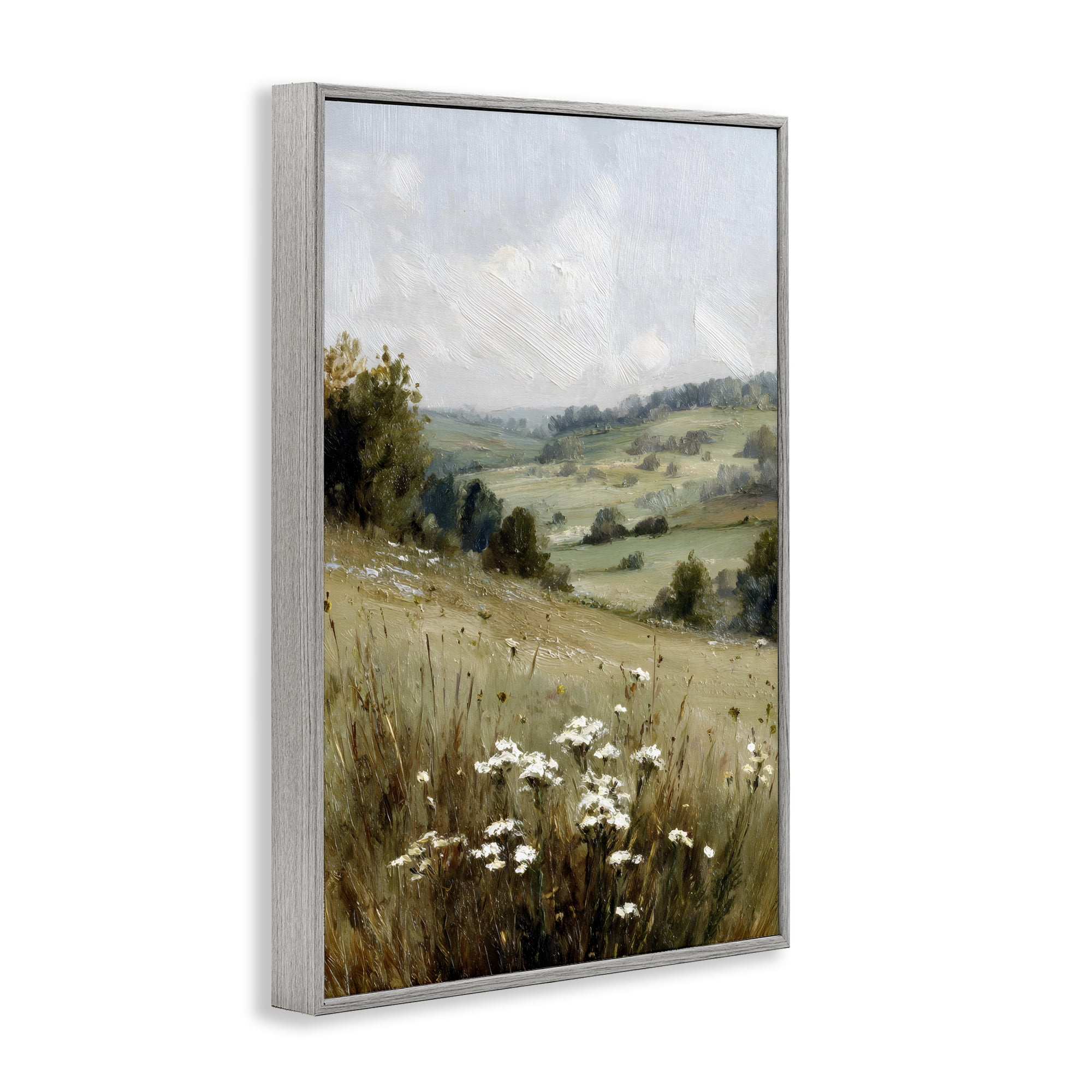 Stupell Industries Hill of White Flowers Gray Framed Giclee Art, design by Petal Prints Design
