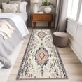 thumbnail image 6 of Beige Boho Runner Rug 2x6 Washable Kitchen Rug Non-Slip Lightweight Thin Soft Low Pile Bathroom Runner Ethnic Tribe Chic Elegant Pink Carpet for Hallway Laundry Room Bedroom Entryway, 6 of 9