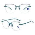 thumbnail image 3 of Green Square Oversized Rimless Lightweight Reading Glasses for Women Men Blue Light Blocking Readers TR90 Personalized Flexible Presbyopic Glasses +3.50, 3 of 4