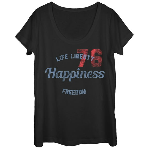 Women's Lost Gods Fourth of July  Life Liberty Happiness Freedom  Scoop Neck Black 2X Large