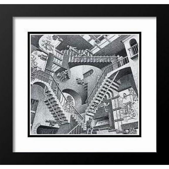 Relativity 20x23 Framed and Double Matted Art Print by M.C. Escher