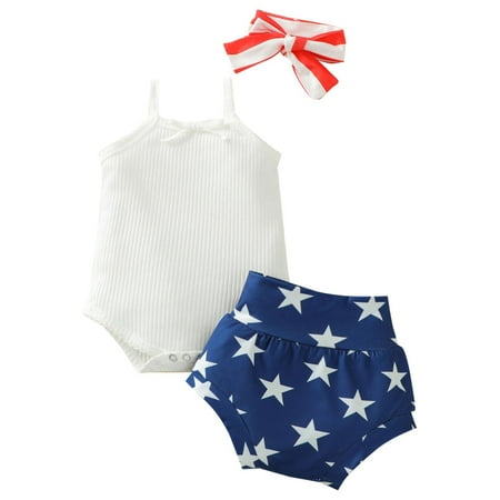 

Wiueurtly Girls Sleeveless Independence Day Solid Color Ribbed Romper Bodysuit Prints Shorts Headbands Outfits Our Princess Has Arrived