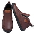 thumbnail image 4 of HTHLVMD Hand-Stitched Leather Loafers, Men's Mid-Top Slip On Chukka Boots,Vintage Leather Hand-Stitching Elastic Non-Slip Driving Walking Casual Dress Shoes, Coffee 11, 4 of 5