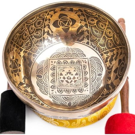Large Tibetan Singing Bowl Set - 8.5" Master Healing Grade For Sound Bath Chakra 7 Metal Meditation Yoga By Himalayan Bazaar