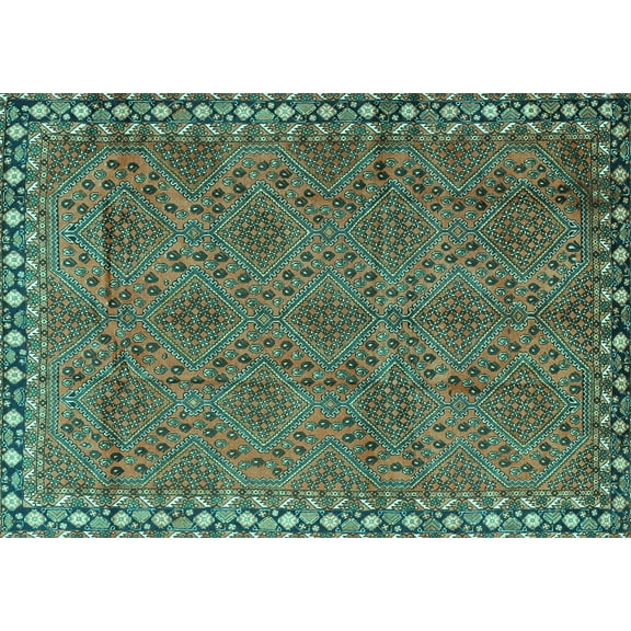 Ahgly Company Machine Washable Indoor Rectangle Persian Turquoise Blue Traditional Area Rugs, 5' x 7'
