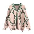 thumbnail image 5 of Delayuji Womens Sweater Fashion Casual Button Down Cardigan Sweater Green Line Pattern Long Sleeve Loose Outwear Coat Spring Clothes, 5 of 5