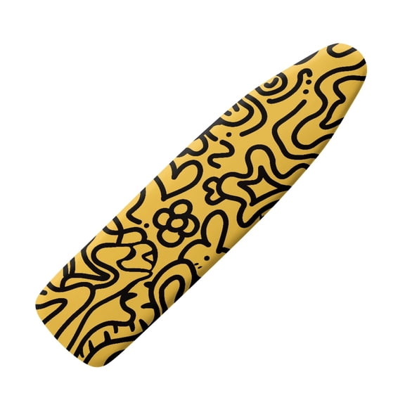 HELLHERO Iron Cover Protector Ironing Board Protector Cover Hook and Loop Fasteners Easy Placement Fade - Proof 15x54 Water Repellent, Black Abstract Curves on Yellow