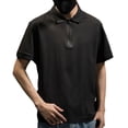 thumbnail image 2 of Camisetas Elvqul Hombre Negro Manga Corta Botones sin Estampado Casual con Solapa, 2 of 8