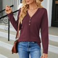 thumbnail image 2 of T-shirts pour Femmes Mode Décontractée Chemise à Manches Longues Col en V Hauts Décontractés Chemise Femmes Rouge TG, 2 of 4