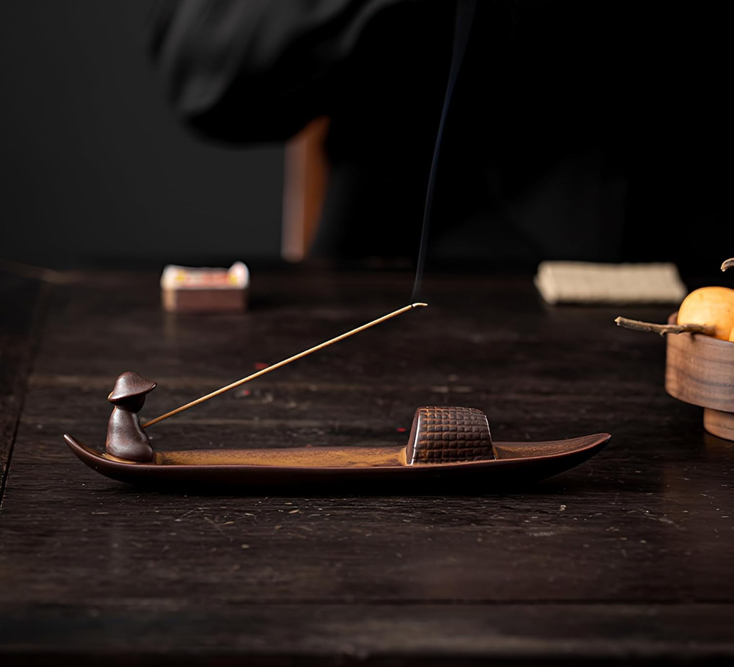 ABPETE Incense Stick Holder, Incense Holder for Insence Sticks, Tray for Incense Ash, Ceramic Crafts, Chinese Classical Boat Design, Home Décor, Best for Meditation, Yoga, Home, Office