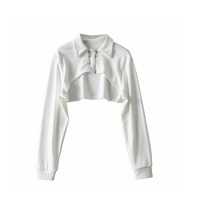 Sonducket Tops cortos versátiles de manga larga con cremallera Shurgs para cada look Capas cortas de manga larga Abrigo corto Prendas para la parte del cuerpo Blanco l