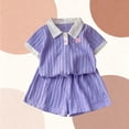 thumbnail image 4 of hengsof Toddler Girls Summer Two Piece Outfit for 6 Months to 8 Years Solid Color Patterned Top and Shorts Set Cute Casual Play Clothes, 4 of 5