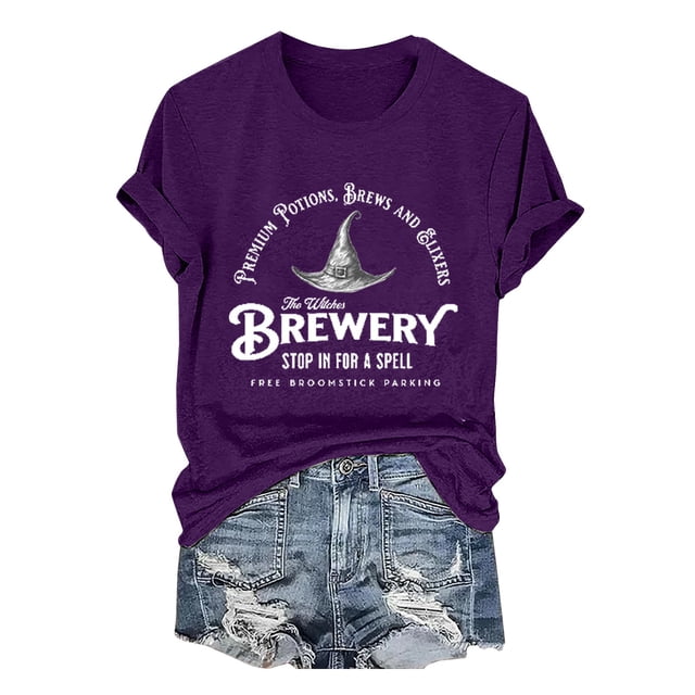 T-Shirt à Manches Courtes pour Femmes Liquidation T-Shirt Mélangé pour Femmes T-Shirt à Col Rond pour Femmes the Wilches Brewery Stop in for A Spell Imprimé Massachusetts