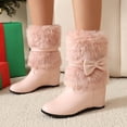 thumbnail image 2 of Pink Womens Boots For Winter Casual Wear Plus Size Comfortable High Heel Short Boots With Bow Detail Height Increasing Footwear Size 43, 2 of 7
