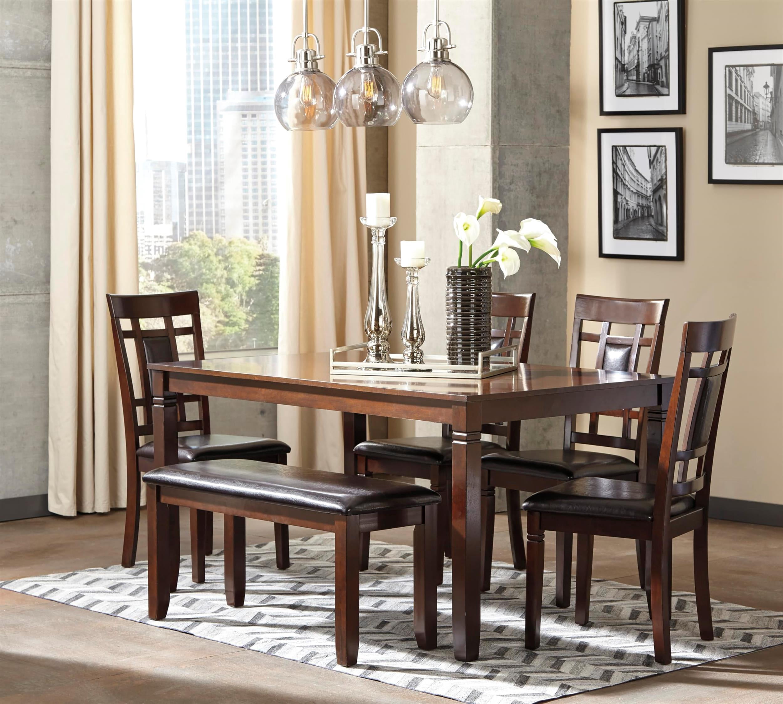 Signature Design by Ashley Bennox 6-Piece Engineered Wood Dining Set in Brown