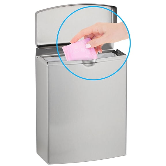 Sanitary Napkin Disposal Wall Mounted Stainless Steel Flip Top Receptacle for Public Restrooms, 1-Piece Design with 1 Gallon Waste Capacity (Model B-270)