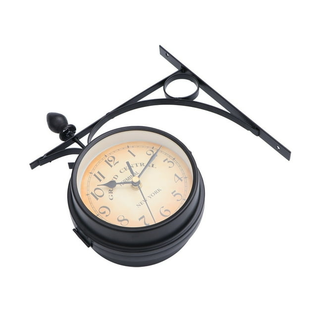 Horloge Rétro Double Face Intérieure/extérieure en Fer pour Murs Extérieurs, Grand Décor Rond Suspendu Monté, Largement Utilisé