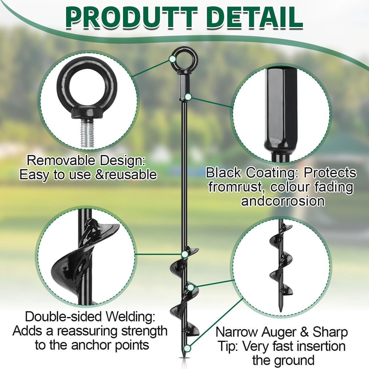 Tent Stakes Anchors 16-in 8 Pack, RV Awning Tie Down Kit for Wind-Proof with Retractable Ratchet Straps, Camping Stakes Heavy Duty for Tents, Beach Umbrellas, Canopies, Carport, Campers