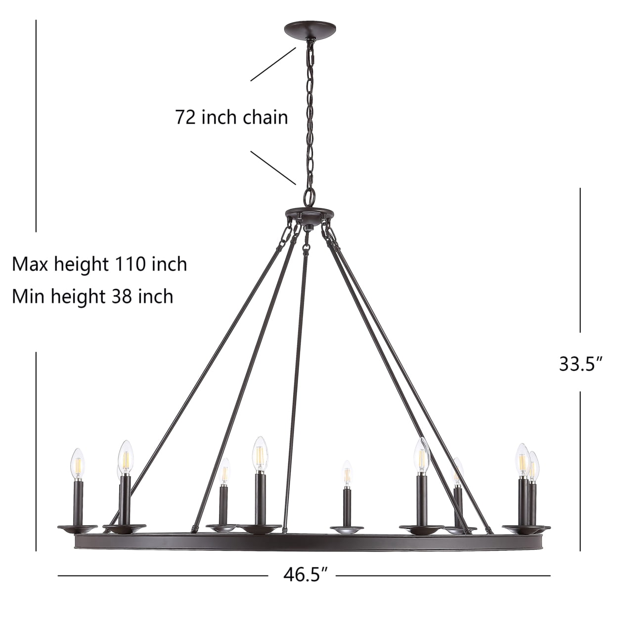 SAFAVIEH Telta 10 Light Industrial Adjustable Chandelier, Bronze Black