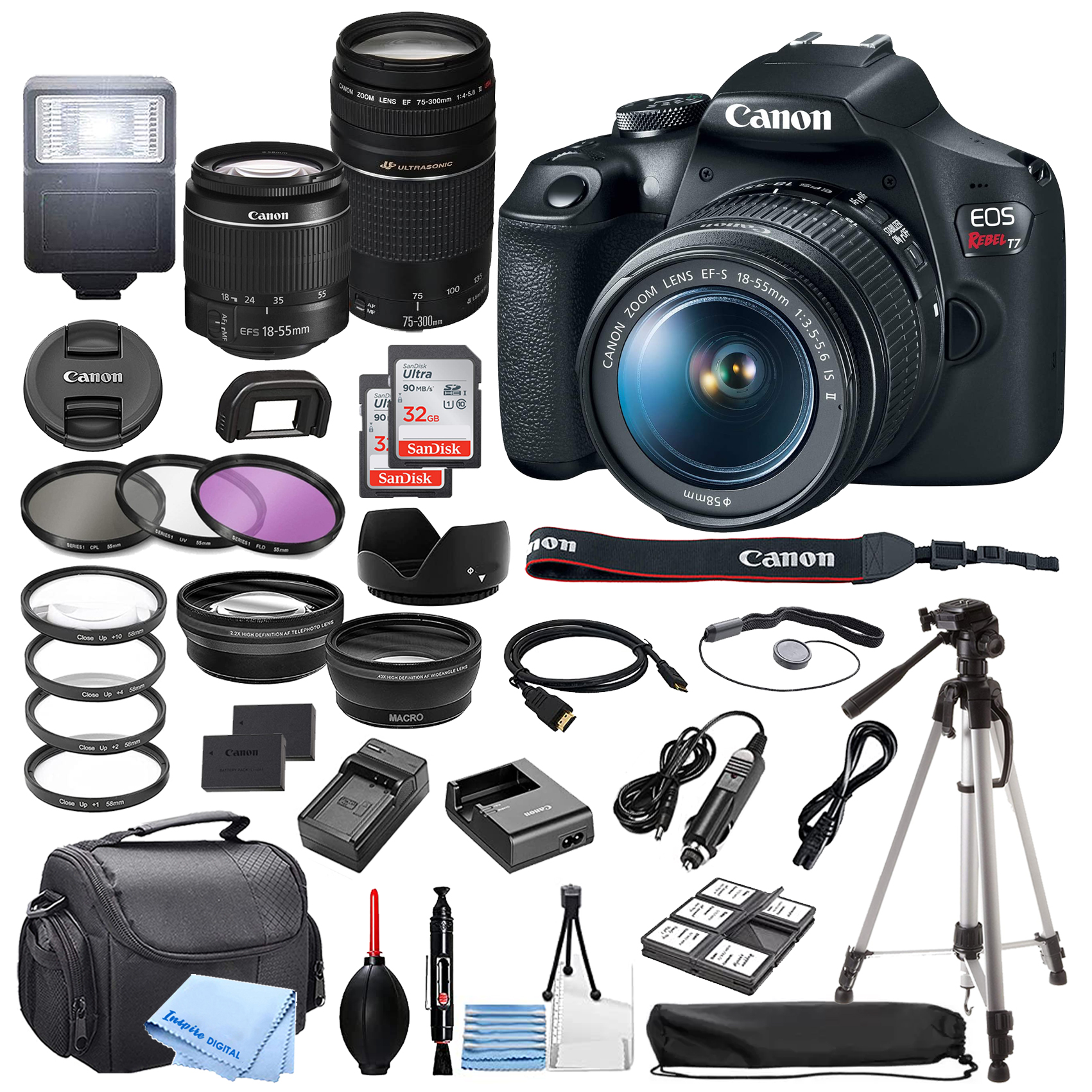 Canon EOS Rebel T7 DSLR Camera w/EFS 1855mm F/3.55.6 Zoom Lens + EF