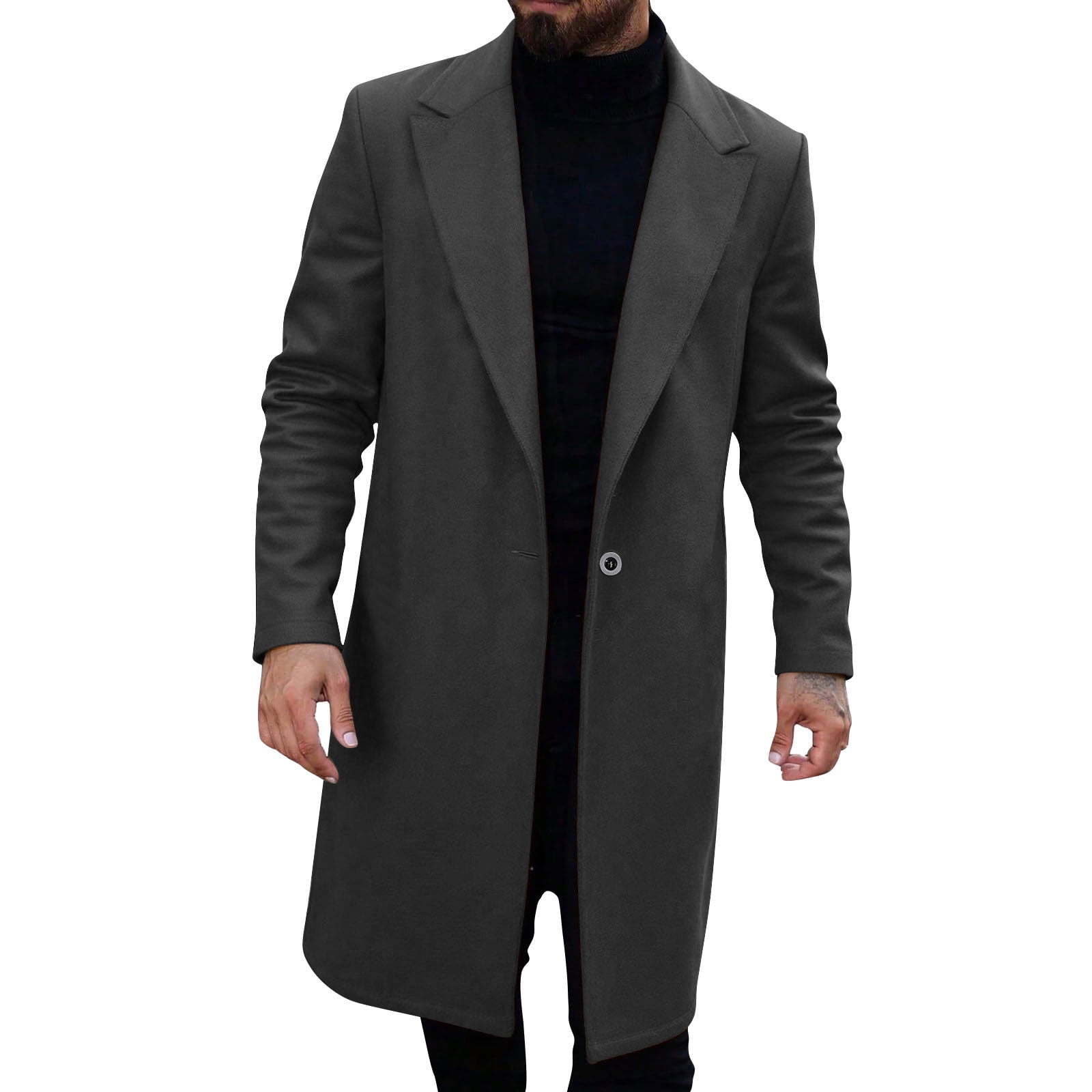 zfhfof Men's Casual Trench Coat Slim Fit Notched Collar Long