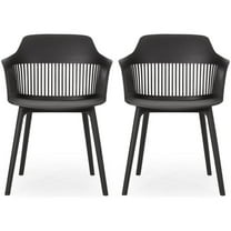 Noble House Dahlia Plastic Patio Dining Arm Chair in Black (Set of 2)