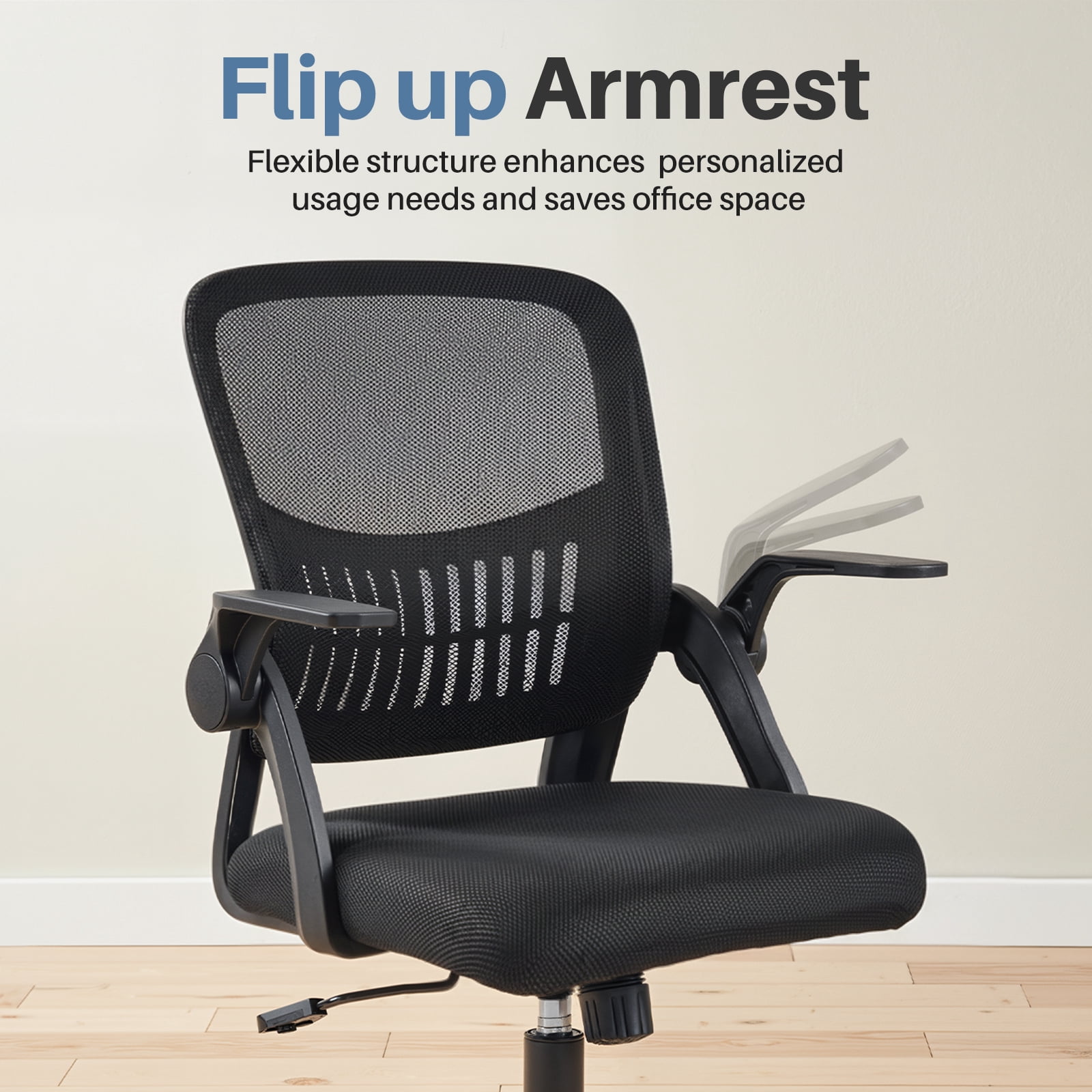 EDX Desk Chair with Ergonomic Lumbar Support, Flip-Up Armrests & Removable Footrest - 250lbs Capacity, Suitable for Home, Office, Bedroom, Black