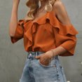 thumbnail image 2 of Plus Size Women's Summer Tank Tops Solid Color Camisole Off Shoulder Short Sleeved V-Neck Pullover Fashionable Top Blouses Tshirts, 2 of 3
