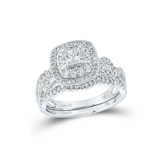 14kt White Gold Princess Diamond Bridal Wedding Ring Band Set 1 Cttw