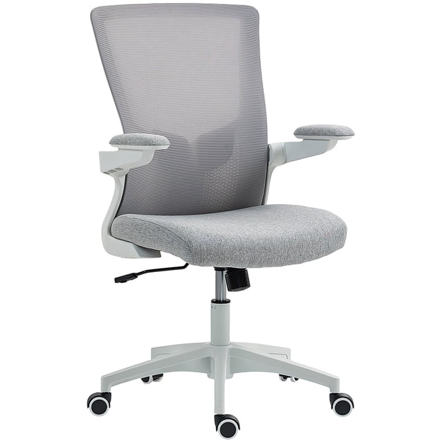 Ergonomic Office Chair with Lumbar Support & Flip-Up Armrests - Grey Mesh Task Desk Chair for Home Office, Living Room, or Study - Adjustable Height & Swivel