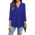 thumbnail image 6 of hirigin Women?s Loose Shirt, Casual Solid Color V-neck Three-quarter Sleeve Pullover, 6 of 8