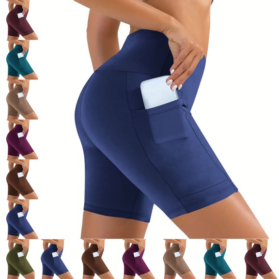 Biker Shorts Women Workout Out Pocket Leggings Fitness Sports Running Mobile Phone Pocket Yoga Shorts Athletic Pants Shorts Summer Plus Size Leggings for Women