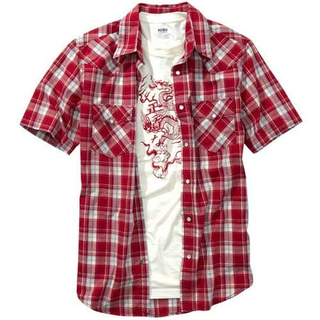 Men's Plaid Western Shirt with Tee Set