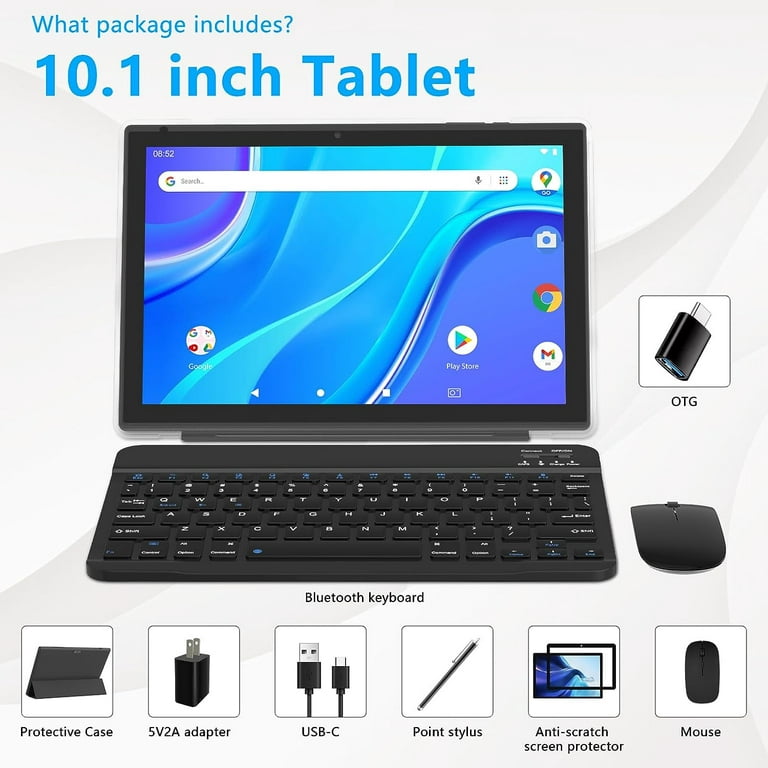  2024 Newest Android 13 Tablet with Keyboard 10 Inch 2 in 1  Tablets, 12GB RAM 128GB ROM 1TB Expand, Quad-Core 2.0GHz CPU Tablet PC, 5G  WiFi 6 BT 5.0, 8MP Camera
