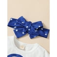 thumbnail image 4 of Bagilaanoe 4th of July Clothes for Newborn Baby Girl Short Sleeve Letter Print T-Shirts Tops + Shorts + Headband 3M 6M 12M 18M 24M Infant Independence Day Outfits 3pcs Short Pants Set, 4 of 9