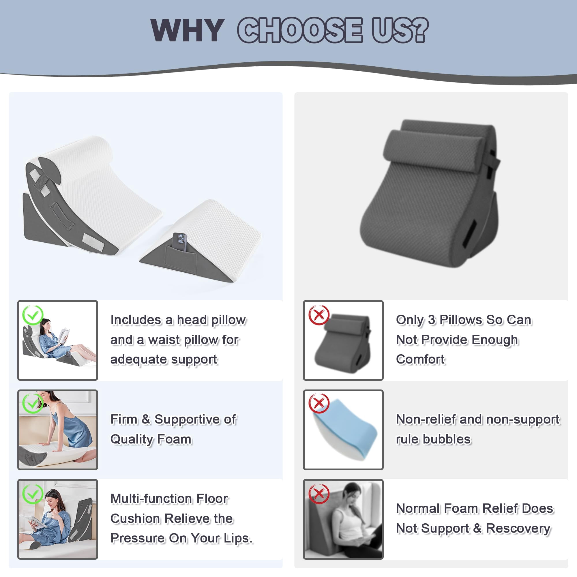 4pcs Bed Wedge Pillow Set For Sleeping  Foam Body And Leg Triangle Adjustable Support - Acid Reflux Pillows