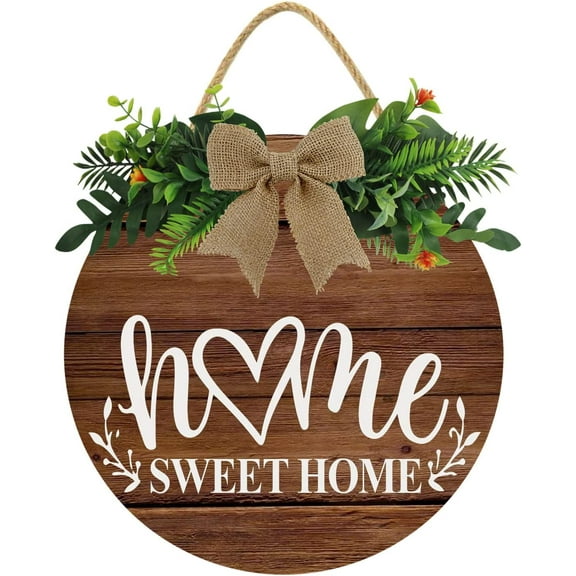 Eveokoki 12" Home Sweet Home Wreaths for Front Door Farmhouse Welcome Wooden Front Door Wreaths for Home Wall Decor,Hanging Sign Housewarming Gift for Home Outdoor Indoo