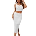 thumbnail image 3 of Women'S 2 Piece Outfits Top with Slit Bodycon Long Skirt Clothing Set White M, 3 of 7