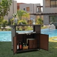 thumbnail image 2 of Wicker Outdoor Bar Cart - Brown Patio Console Storage Table Buffet Cabinet Serving Kitchen Cart with Wheels for Outside Backyard, 2 of 7