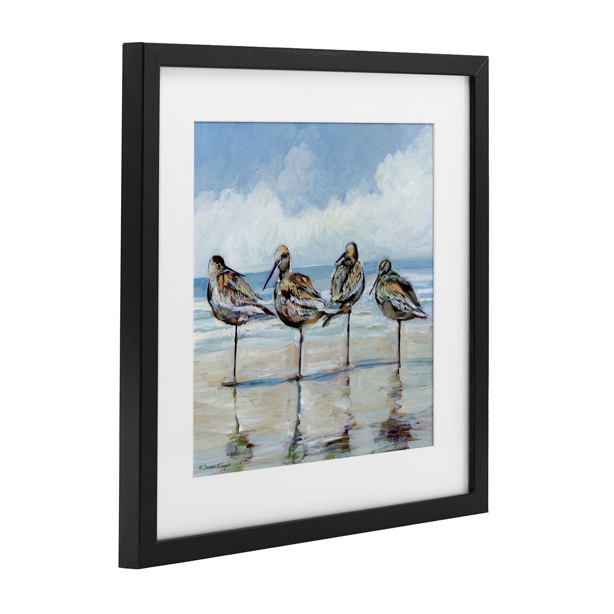 Stupell Industries Sandpipers Balancing On Beach Black Framed Print Under Glass, design by Susan Winget