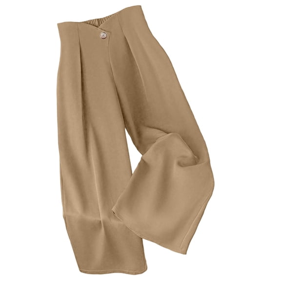 Lenpel Work Pants for Women Crossover Elastic Waist Pleated Wide Leg Pants Business Casual Trousers with Pockets